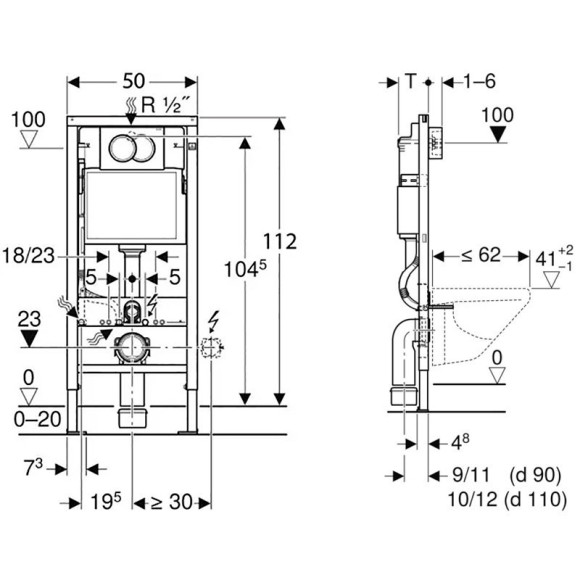 Инсталляция Geberit Delta 458.149.21.1 для унитаза с клавишей смыва Хром глянцевый Инсталляция Geberit Delta 458.149.21.1 для унитаза с клавишей смыва Хром глянцевый