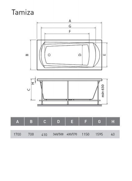 Акриловая ванна Relisan Tamiza 170х70 Гл000011625 без гидромассажа