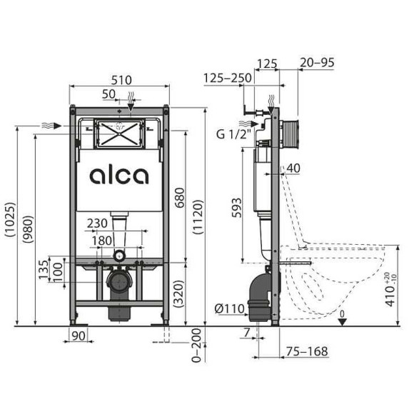 Инсталляция Alcaplast AM101/1120-4:1 RU M671-0001 для унитаза с клавишей смыва Хром глянцевый Инсталляция Alcaplast AM101/1120-4:1 RU M671-0001 для унитаза с клавишей смыва Хром глянцевый