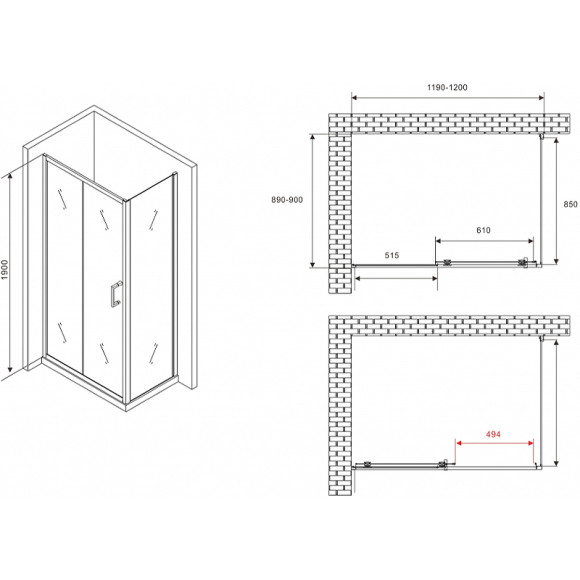 Душевой уголок Abber Schwarzer Diamant 120x90 AG30120B5-S90B5 профиль Черный стекло прозрачное Душевой уголок Abber Schwarzer Diamant 120x90 AG30120B5-S90B5 профиль Черный стекло прозрачное