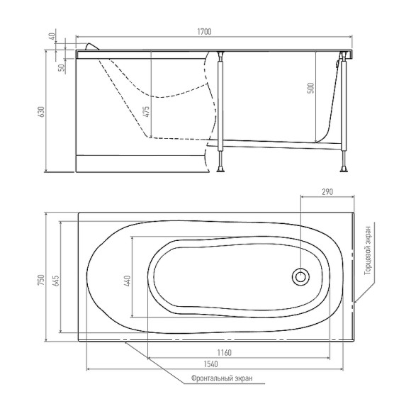 Акриловая ванна Timo Kilo 170x75 KILO1775 без гидромассажа Акриловая ванна Timo Kilo 170x75 KILO1775 без гидромассажа