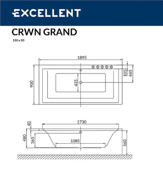 Акриловая ванна Excellent Crown Grand 190x90 WAEX.CRG19.ULTRA.CR с гидромассажем