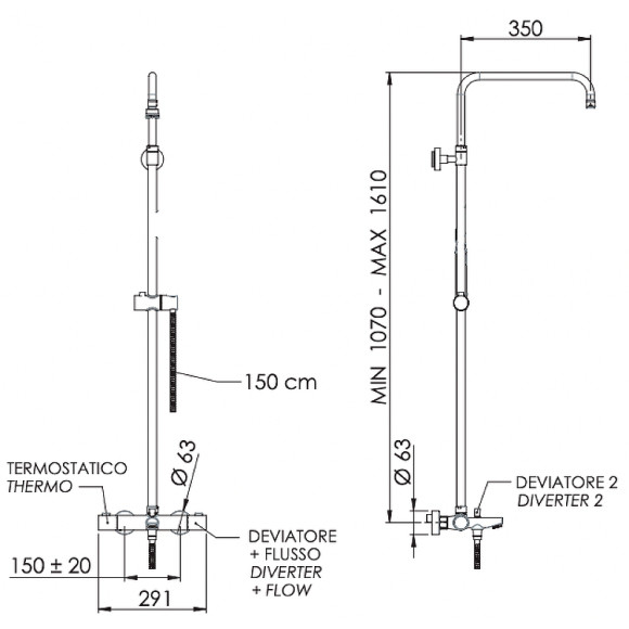 Душевая система Remer Elegance EQ34ASSDNO с термостатом Черная матовая Душевая система Remer Elegance EQ34ASSDNO с термостатом Черная матовая