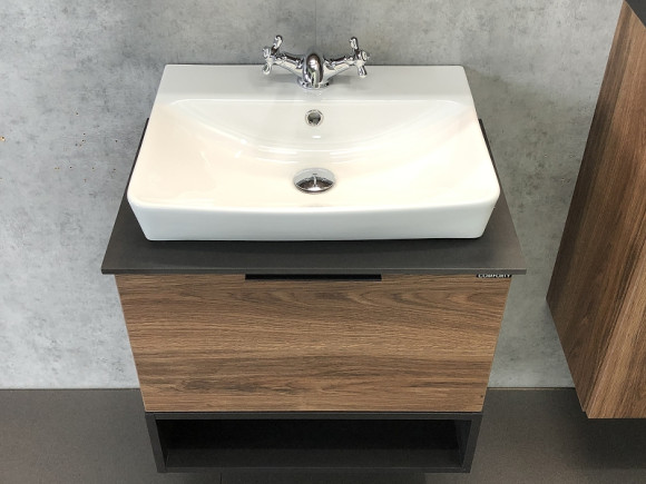 Тумба с раковиной Comforty Штутгарт 60 00004151039 подвесная Дуб темно-коричневый Черная столешница
