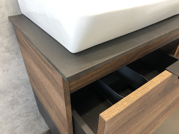 Тумба с раковиной Comforty Штутгарт 60 00004151039 подвесная Дуб темно-коричневый Черная столешница