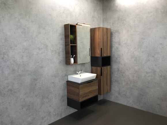 Тумба с раковиной Comforty Штутгарт 60 00004151039 подвесная Дуб темно-коричневый Черная столешница