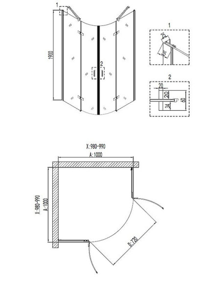 Душевой уголок Niagara Nova 100х100 NG-6616-08 профиль Хром стекло прозрачное