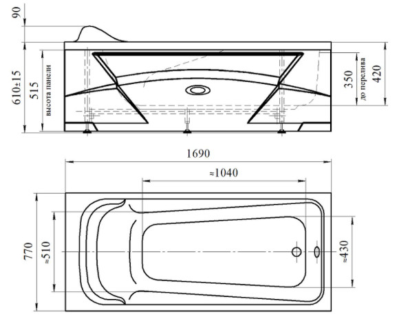 Акриловая ванна Radomir Vannesa Роза 169х77 2-01-0-0-1-208Р без гидромассажа