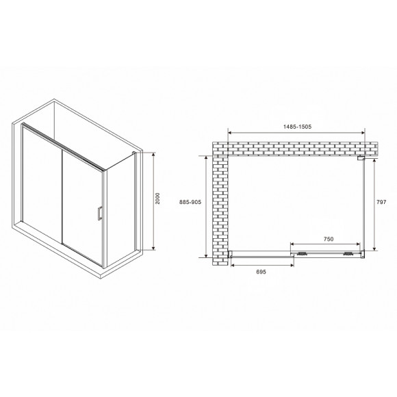 Душевой уголок Abber Komfort 150x90 AG93150B-S92B профиль Черный стекло прозрачное