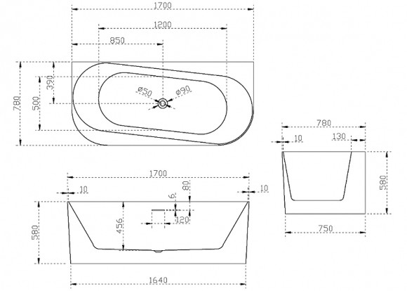 Акриловая ванна Abber 170х78 AB9494-1.7 без гидромассажа Акриловая ванна Abber 170х78 AB9494-1.7 без гидромассажа