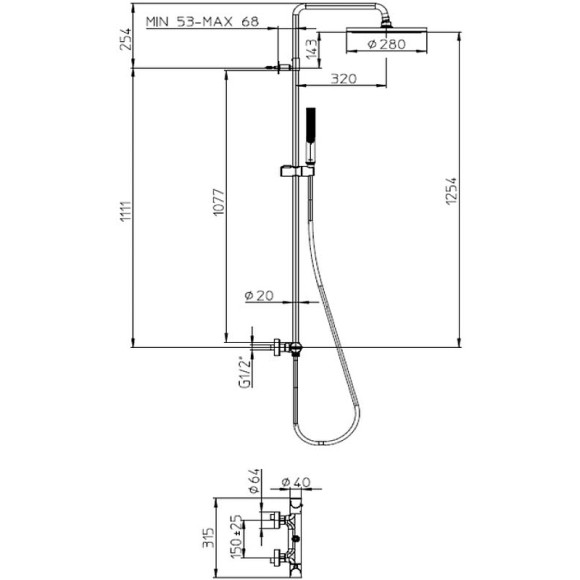 Душевая система Bossini Apice L10507.073 с термостатом Черный матовый Душевая система Bossini Apice L10507.073 с термостатом Черный матовый