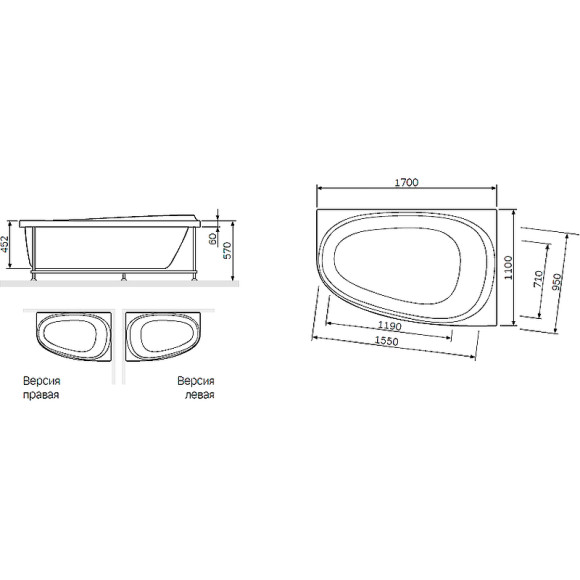 Акриловая ванна AM.PM Like 170x110 L W80A-170L110W-A без гидромассажа Акриловая ванна AM.PM Like 170x110 L W80A-170L110W-A без гидромассажа