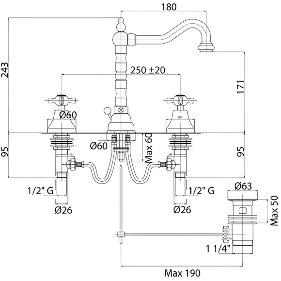 Смеситель для раковины Cezares Lord-BLS2-03/24 Золото 24 карат Смеситель для раковины Cezares Lord-BLS2-03/24 Золото 24 карат