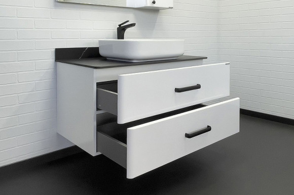 Тумба с раковиной Comforty Амстердам 95 00-00014001 подвесная Белая глянцевая Калакатта Блэк Тумба с раковиной Comforty Амстердам 95 00-00014001 подвесная Белая глянцевая Калакатта Блэк
