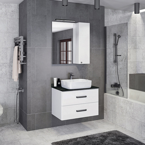 Тумба с раковиной Comforty Амстердам 95 00-00014001 подвесная Белая глянцевая Калакатта Блэк Тумба с раковиной Comforty Амстердам 95 00-00014001 подвесная Белая глянцевая Калакатта Блэк