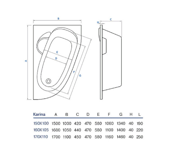Акриловая ванна Koller Pool Karina 170х110 L без гидромассажа Акриловая ванна Koller Pool Karina 170х110 L без гидромассажа