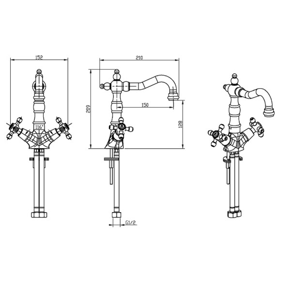 Смеситель для раковины Boheme Royal Cristal 292-Royal/CRST Золото Смеситель для раковины Boheme Royal Cristal 292-Royal/CRST Золото