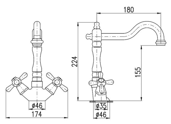 Смеситель для раковины Rav Slezak Morava retro MK521.5/8SM Бронза