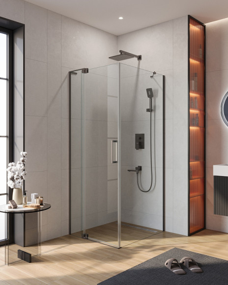 Душевой уголок Cezares Slider 90x80 SLIDER-AH-1-80-80/90-C-GM профиль Оружейная сталь стекло прозрачное