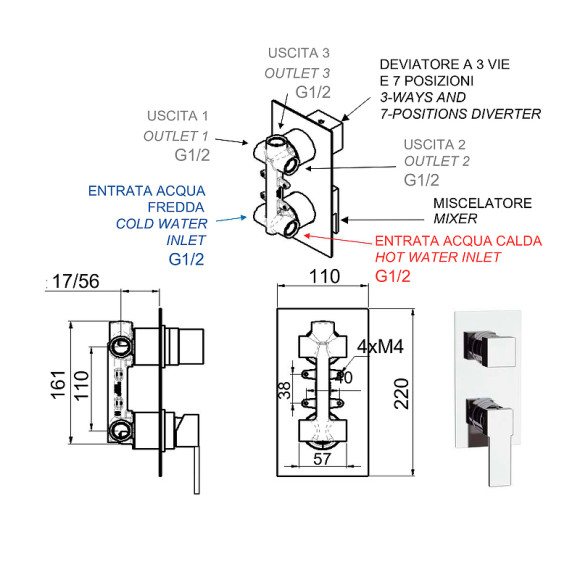 Смеситель для душа Remer Qubica Q937 Хром Смеситель для душа Remer Qubica Q937 Хром