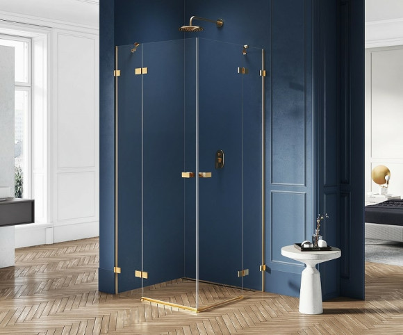 Душевой уголок New Trendy Avexa Gold 80х80 EXK-1776 профиль Брашированное золото стекло прозрачное Душевой уголок New Trendy Avexa Gold 80х80 EXK-1776 профиль Брашированное золото стекло прозрачное