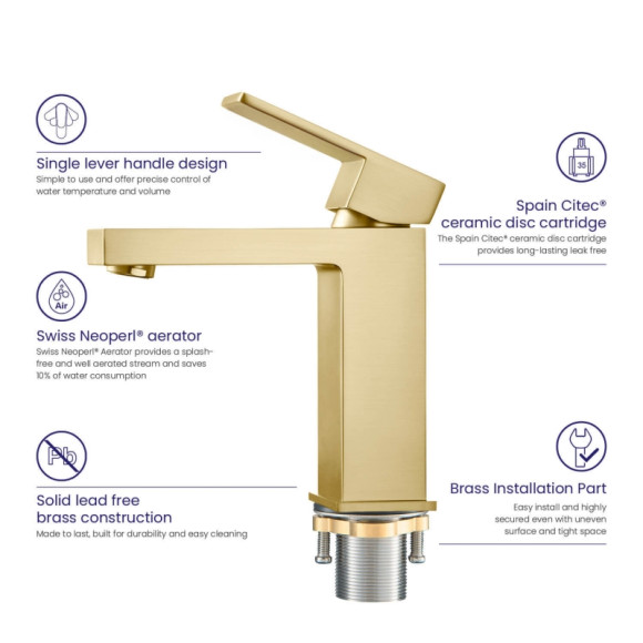 Смеситель для раковины Timo Selene 2061/17F Золото матовое