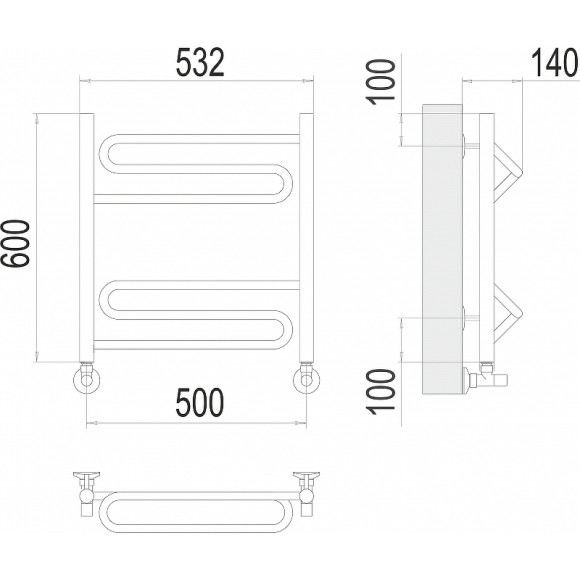 Водяной полотенцесушитель Terminus Юпитер П6 500x600 4670078530431 Хром, нижнее подключение, G 1/2" ВР Водяной полотенцесушитель Terminus Юпитер П6 500x600 4670078530431 Хром, нижнее подключение, G 1/2" ВР