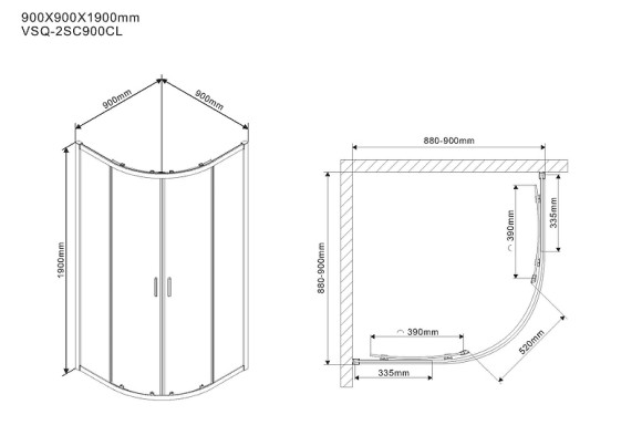 Душевой уголок Vincea Scala 90х90 VSQ-2SC900CL профиль Хром стекло прозрачное