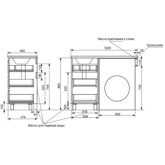 Тумба с раковиной Эстет Dallas Luxe 120 R ФР-00001923 Белая