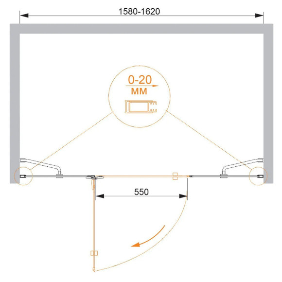 Душевая дверь Cezares Bergamo 160 L BERGAMO-W-B-13-40+60/60-C-Cr-L профиль Хром стекло прозрачное