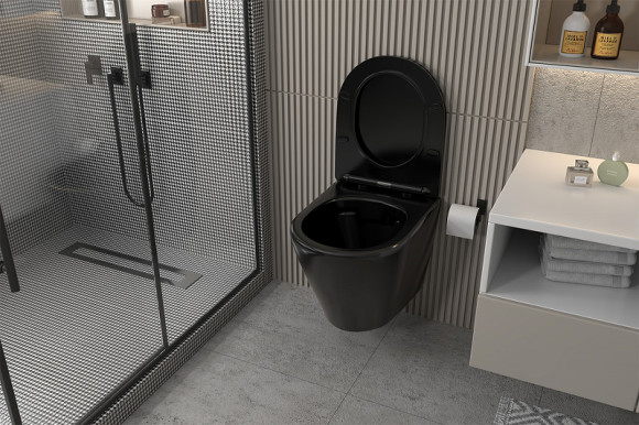 Унитаз Abber Bequem AC1102MB подвесной Черный матовый с сиденьем Микролифт Унитаз Abber Bequem AC1102MB подвесной Черный матовый с сиденьем Микролифт