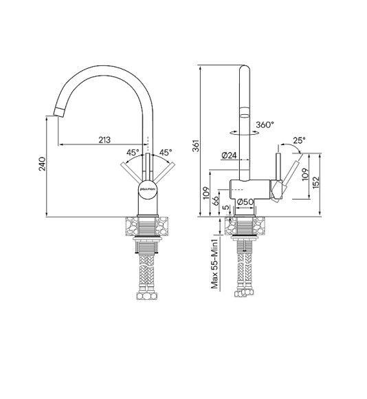 Смеситель для кухни Paulmark Bend Be212066-SS Нержавеющая сталь