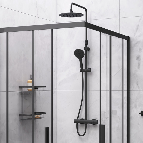 Комплект душевого уголка с душевой системой и аксессуарами AM.PM Gem S 120x90 WK93ES профиль Черный матовый стекло прозрачное Комплект душевого уголка с душевой системой и аксессуарами AM.PM Gem S 120x90 WK93ES профиль Черный матовый стекло прозрачное