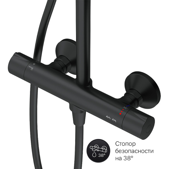 Комплект душевого уголка с душевой системой и аксессуарами AM.PM Gem S 120x90 WK93ES профиль Черный матовый стекло прозрачное Комплект душевого уголка с душевой системой и аксессуарами AM.PM Gem S 120x90 WK93ES профиль Черный матовый стекло прозрачное