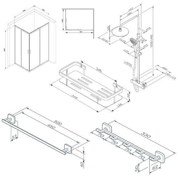 Комплект душевого уголка с душевой системой и аксессуарами AM.PM Gem S 120x90 WK93ES профиль Черный матовый стекло прозрачное Комплект душевого уголка с душевой системой и аксессуарами AM.PM Gem S 120x90 WK93ES профиль Черный матовый стекло прозрачное