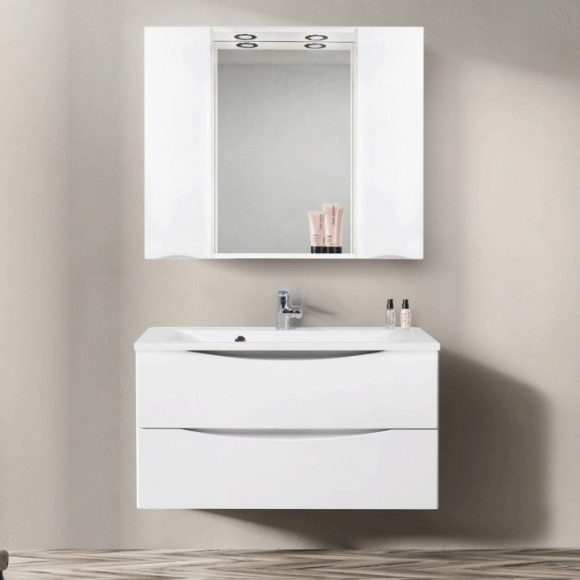 Зеркало со шкафом BelBagno MARINO-SPC-1000/750-2A-BL-P 100 с подсветкой Bianco Lucido Зеркало со шкафом BelBagno MARINO-SPC-1000/750-2A-BL-P 100 с подсветкой Bianco Lucido