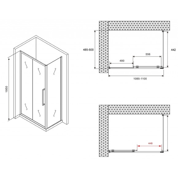 Душевой уголок Abber Schwarzer Diamant 110x50 AG30110H-S50 профиль Хром стекло прозрачное Душевой уголок Abber Schwarzer Diamant 110x50 AG30110H-S50 профиль Хром стекло прозрачное