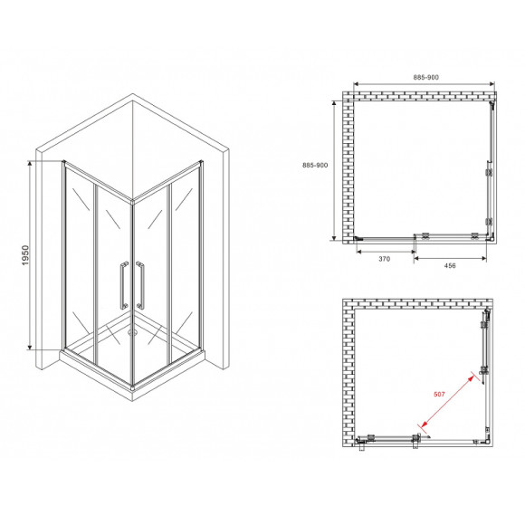 Душевой уголок Abber Schwarzer Diamant 90x90 AG02090BMH профиль Черный стекло матовое Душевой уголок Abber Schwarzer Diamant 90x90 AG02090BMH профиль Черный стекло матовое