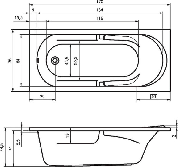 Акриловая ванна Riho Future 170x75 B073001005 (BC2800500000000) без гидромассажа Акриловая ванна Riho Future 170x75 B073001005 (BC2800500000000) без гидромассажа