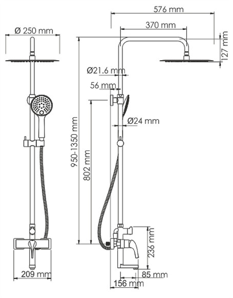 Душевая система WasserKRAFT Sauer A17101 Золото