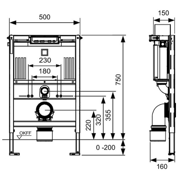 Инсталляция Tece Profil 9300291 для подвесного унитаза без клавиши смыва Инсталляция Tece Profil 9300291 для подвесного унитаза без клавиши смыва