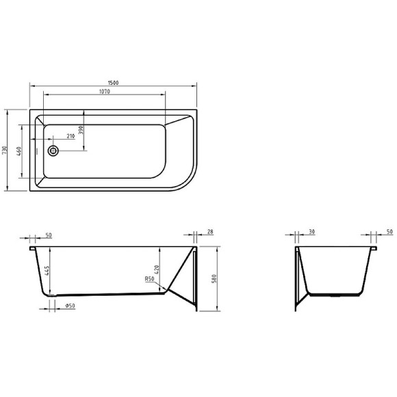 Акриловая ванна BelBagno 150x73 L BB712-1500-730-L без гидромассажа
