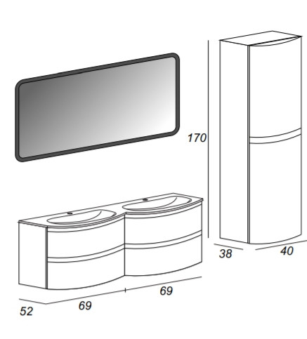 Шкаф пенал Cezares Vague 34 R 54848 подвесной Rovere sbiancato