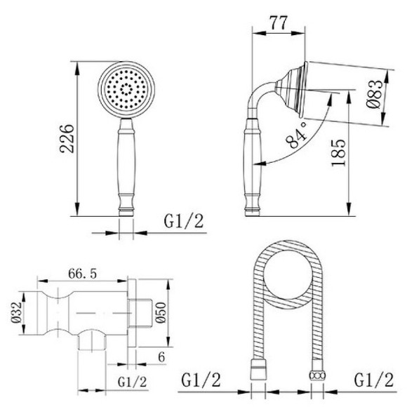 Душевой гарнитур Caprigo Parts 99-562-crm Хром