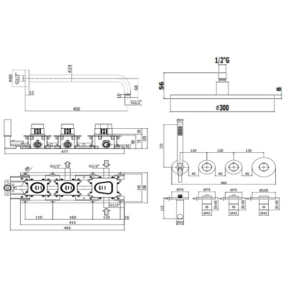 Душевая система Paffoni Modular Box KITMB000NOKING с термостатом Черная матовая