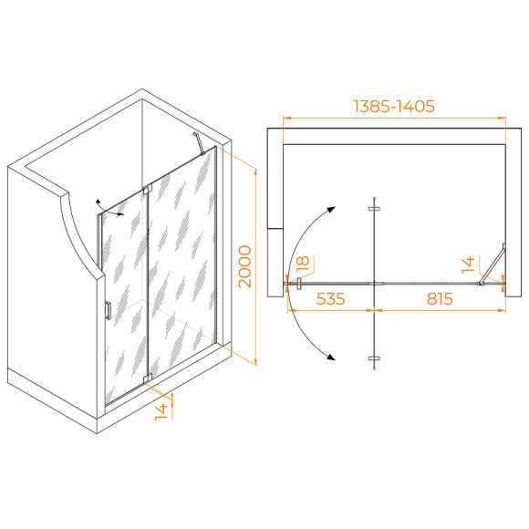 Душевая дверь RGW Hotel HO-014 140 350601414-21 профиль Хром стекло матовое