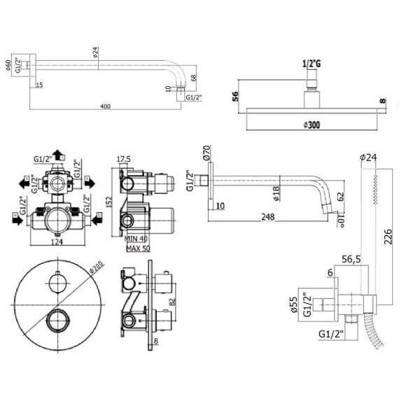 Душевая система Paffoni Light KITLIQ019NO046KING с термостатом Черная матовая