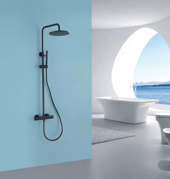 Душевая система Abber Wasser Kreis AF8160B с термостатом Черная матовая