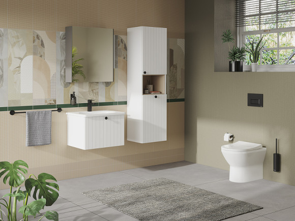 Шкаф пенал Vitra Root Groove 40 R 69100 подвесной с бельевое корзиной Белый матовый