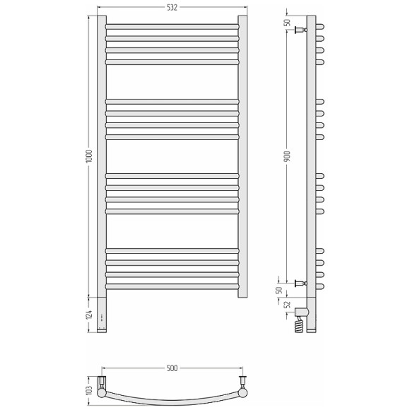 Электрический полотенцесушитель Сунержа Богема 3.0 1000x500 L 31-5802-1050 Черный матовый